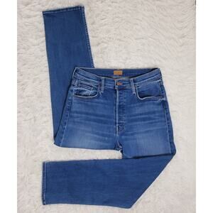 MOTHER Blue Straight Leg Jeans with Subtle Fading